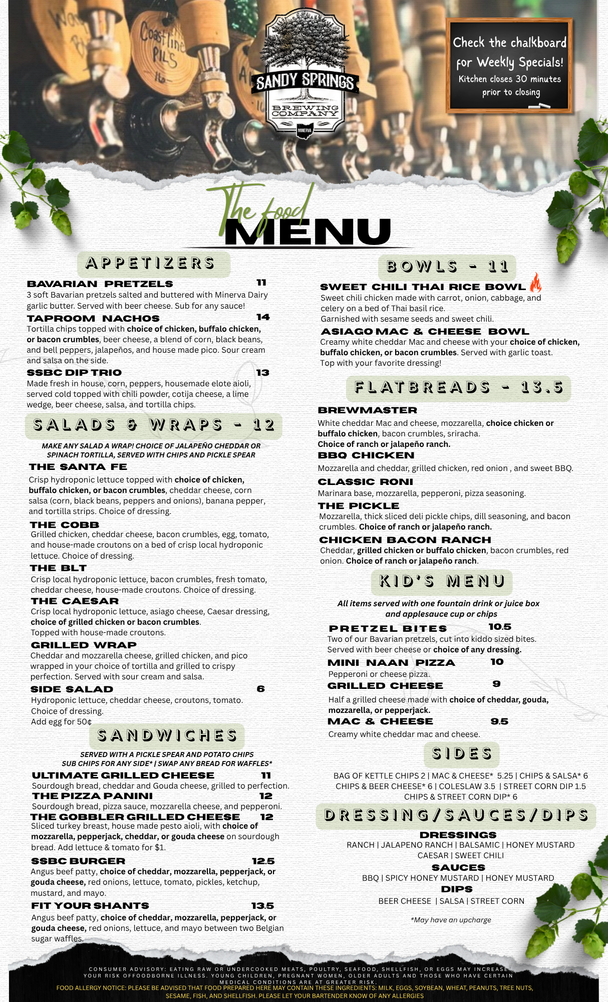 Menus | Sandy Springs Brewery Company in Minerva, OH